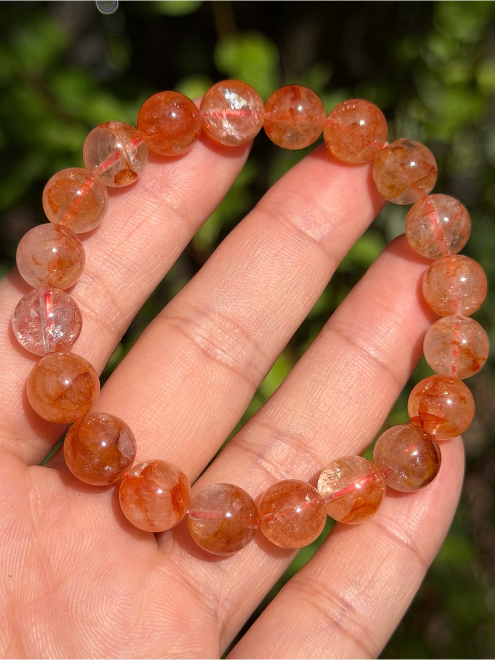 Natural Sunstone Beaded Stretch Bracelet - Orange Palo